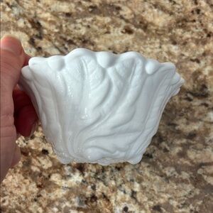 Vintage footed, milk glass Ceramic Leaf Bowl